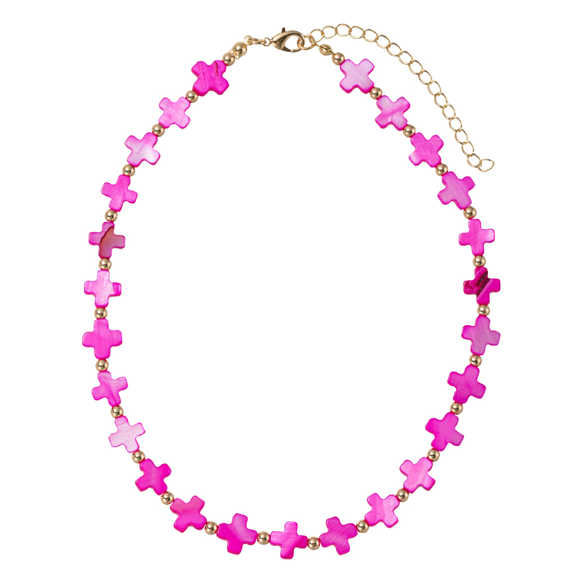 Kids Hot Pink Cross Beaded Necklace