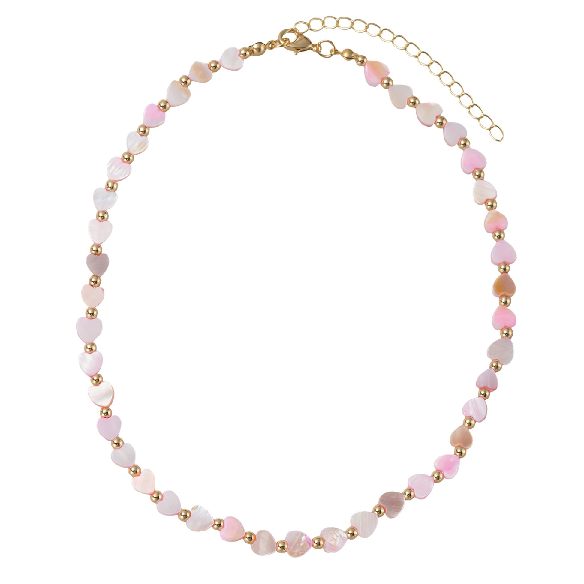Kids Light Pink Heart Beaded Necklace