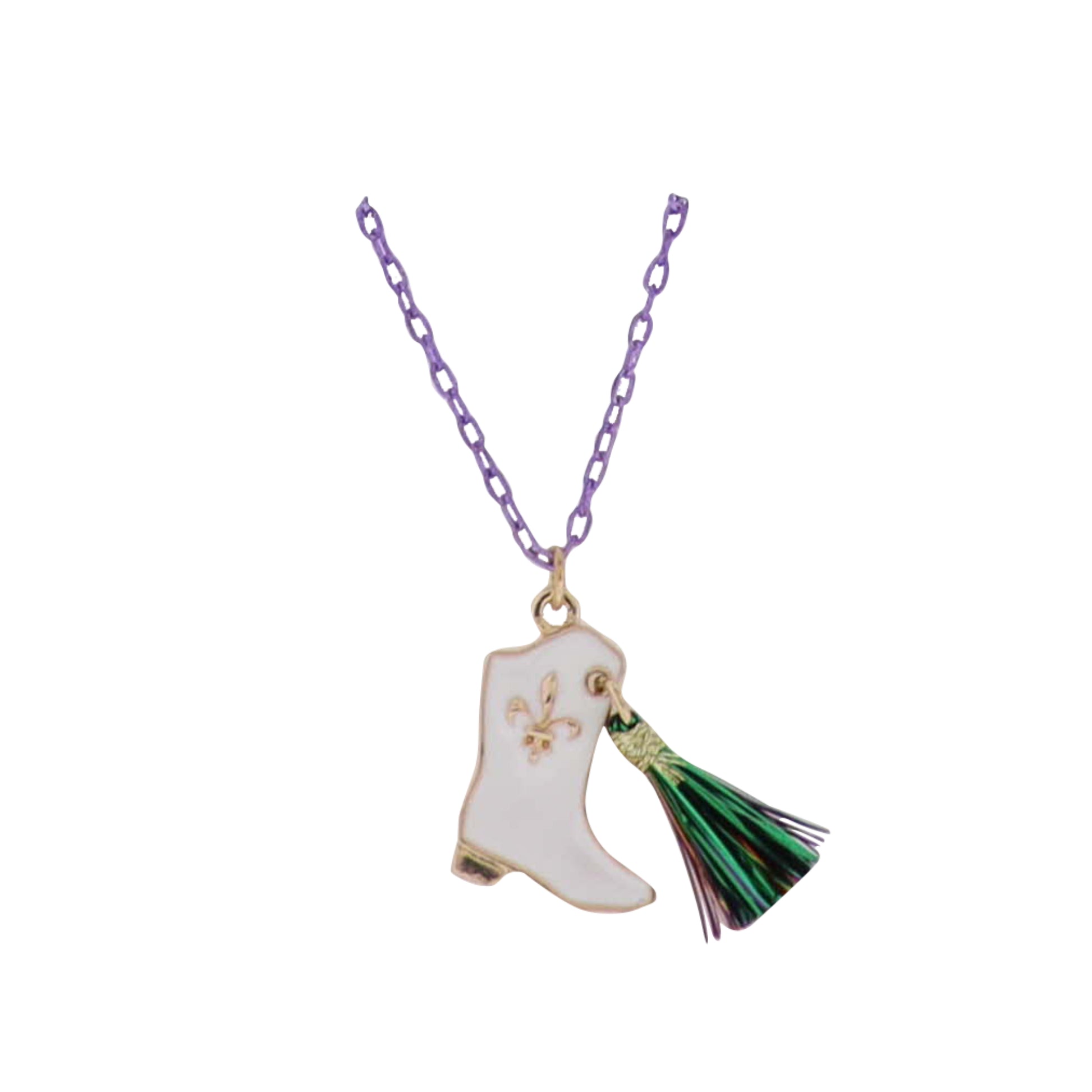 Kids Link Purple Chain Necklace with White Mardi Gras Boot & Tassel
