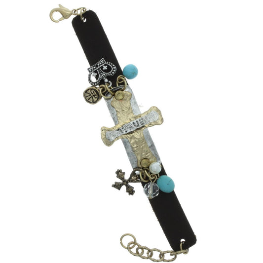Leather Cross "True" Bracelet