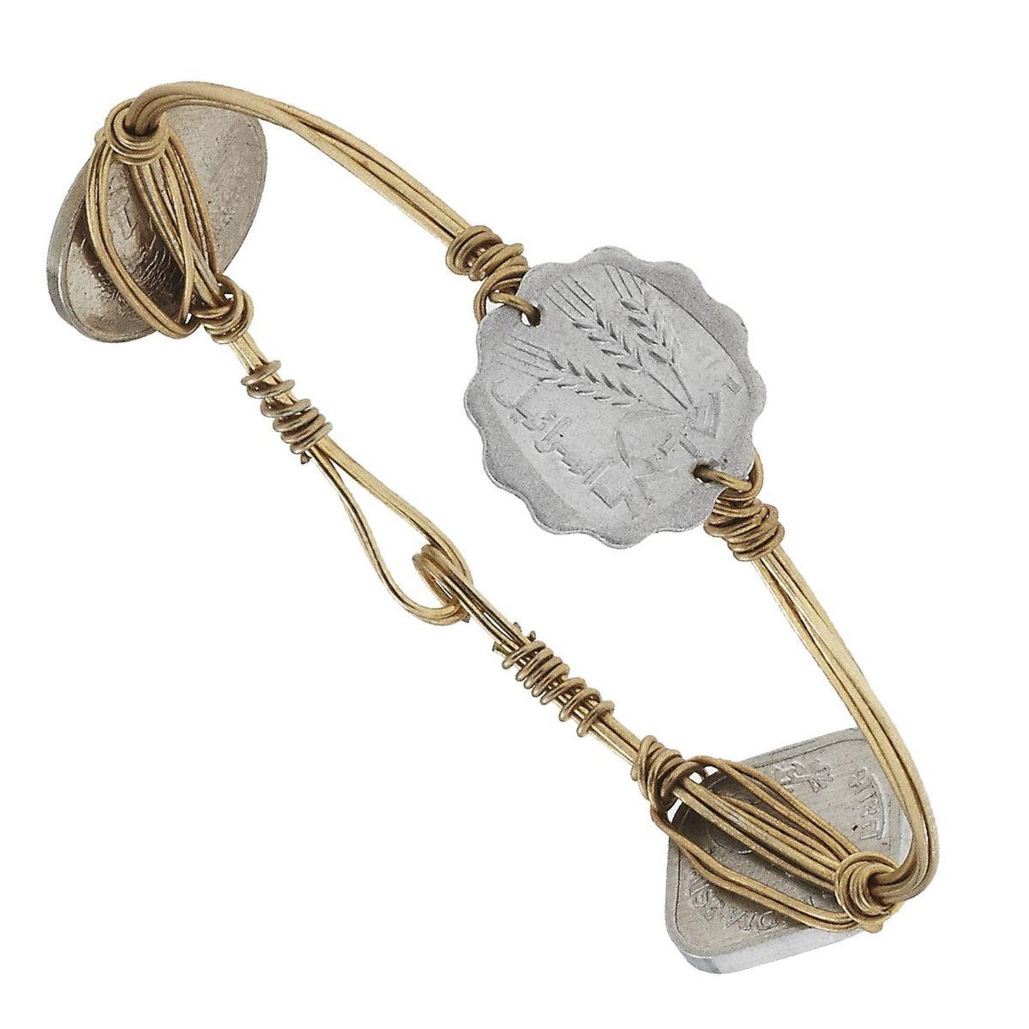 Antique Gold Wire Wrapped Bracelet with Silver Coins