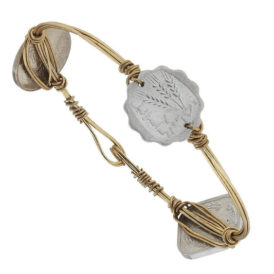Antique Gold Wire Wrapped Bracelet with Silver Coins