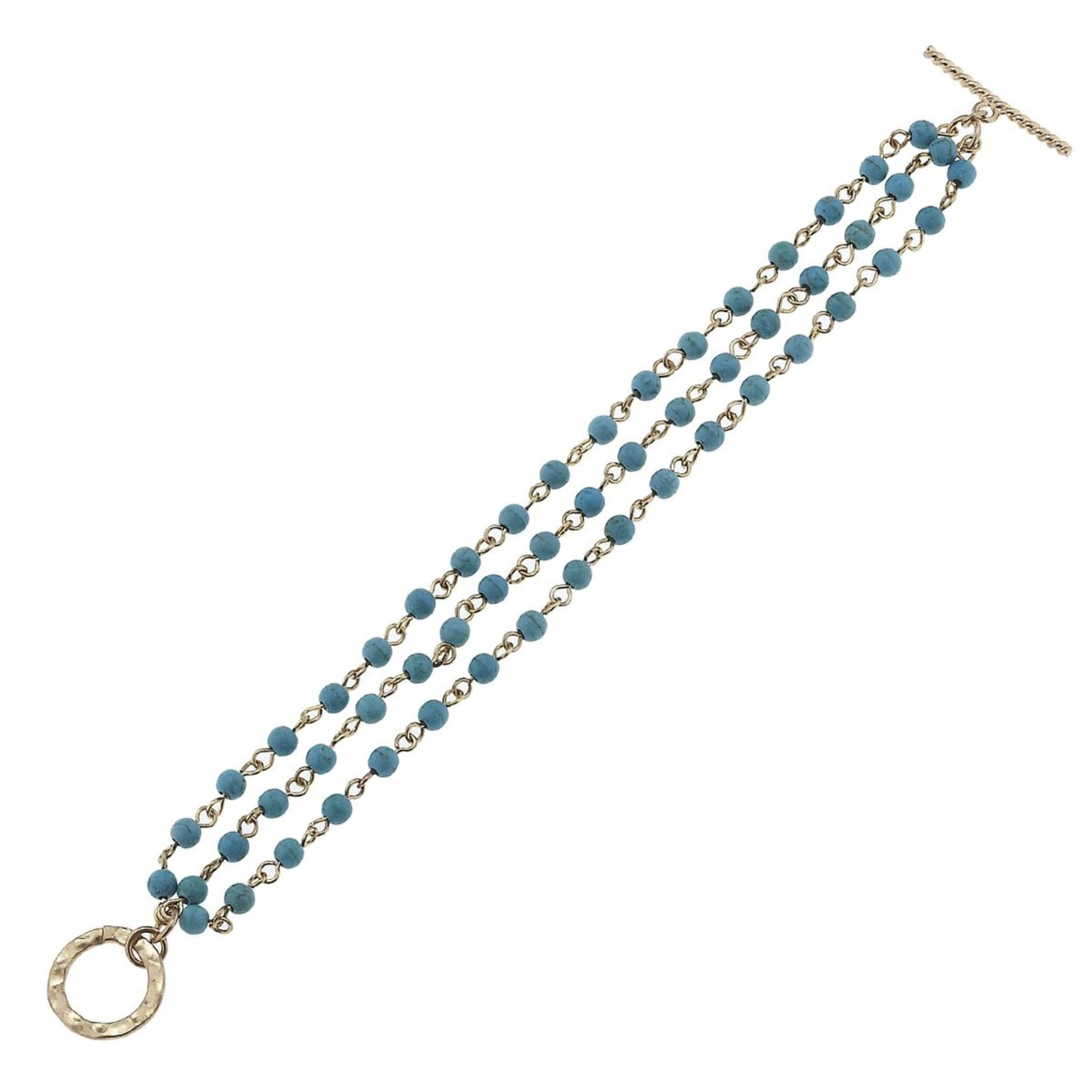 Antique Gold Linked Turquoise Toggle Bracelet