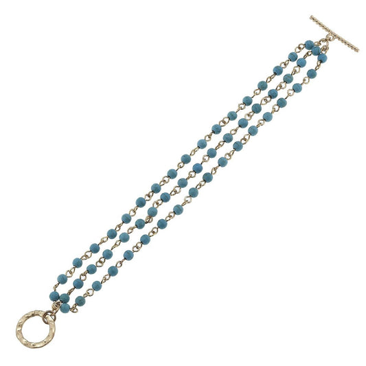 Antique Gold Linked Turquoise Toggle Bracelet