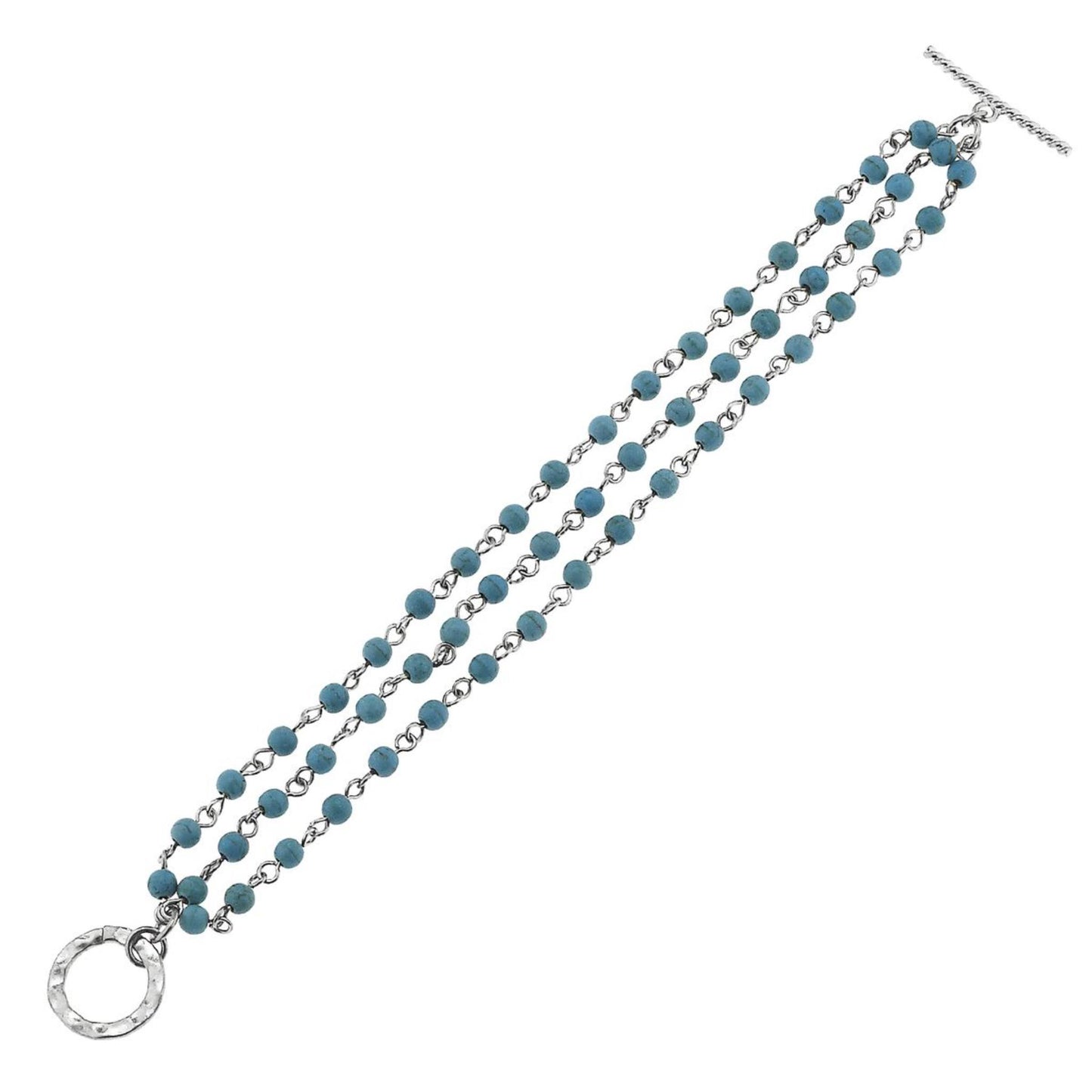 Antique Silver Linked Turquoise Toggle Bracelet