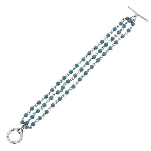 Antique Silver Linked Turquoise Toggle Bracelet