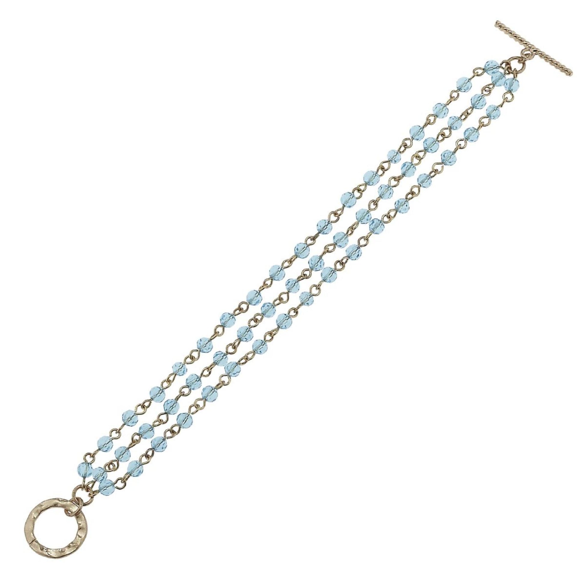 Antique Gold Linked Aqua Toggle Bracelet