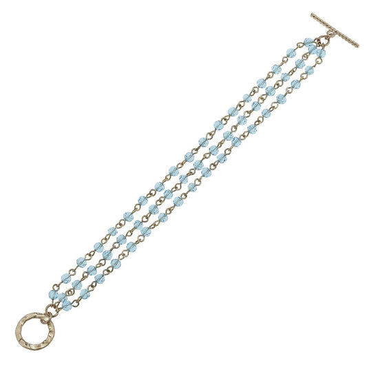 Antique Gold Linked Aqua Toggle Bracelet