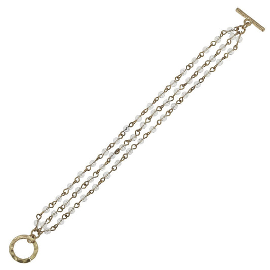 Antique Gold Linked Clear Toggle Bracelet