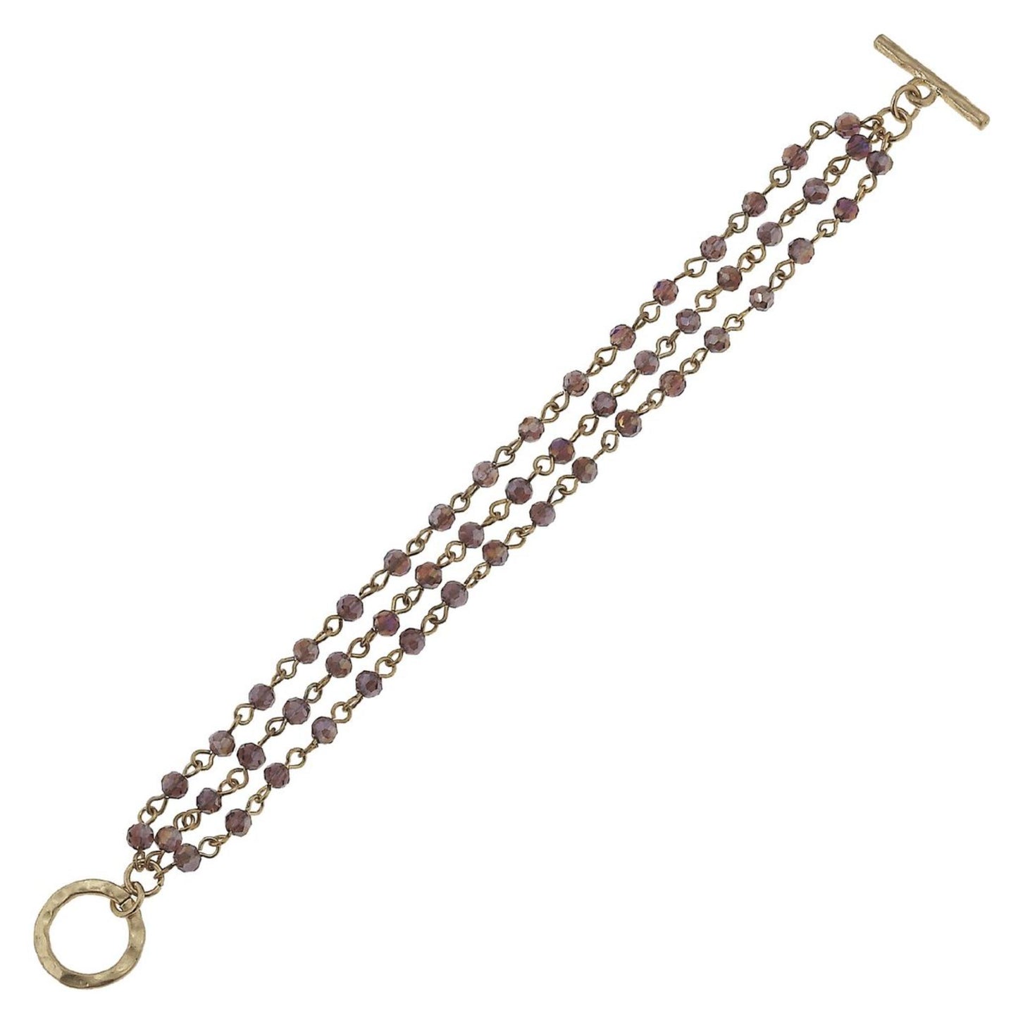 Antique Gold Linked Lavender Toggle Bracelet