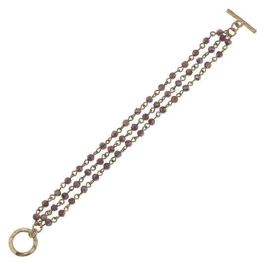 Antique Gold Linked Lavender Toggle Bracelet