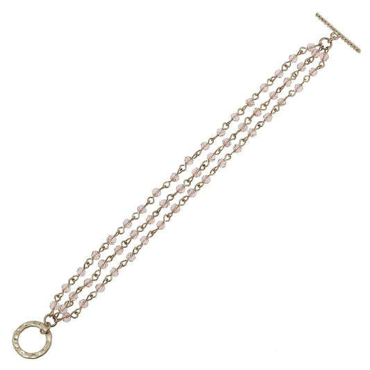 Antique Gold Linked Rose Toggle Bracelet