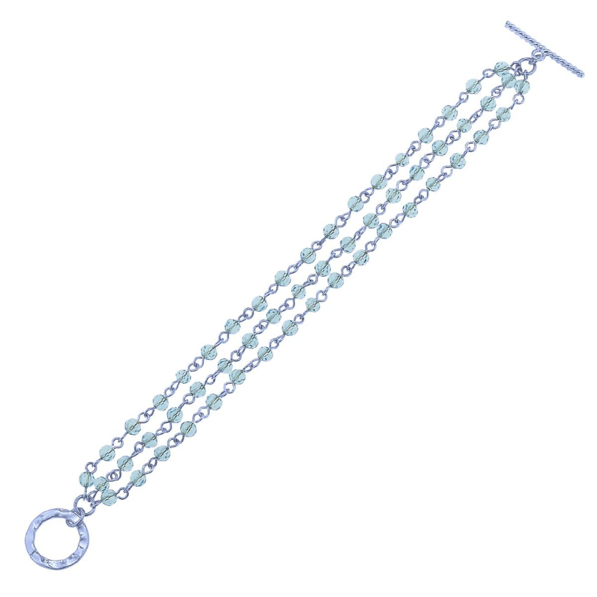 Antique Silver Linked Aqua Toggle Bracelet