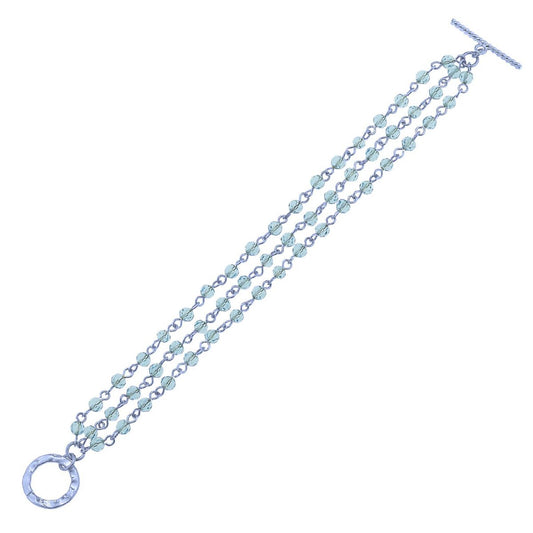 Antique Silver Linked Aqua Toggle Bracelet