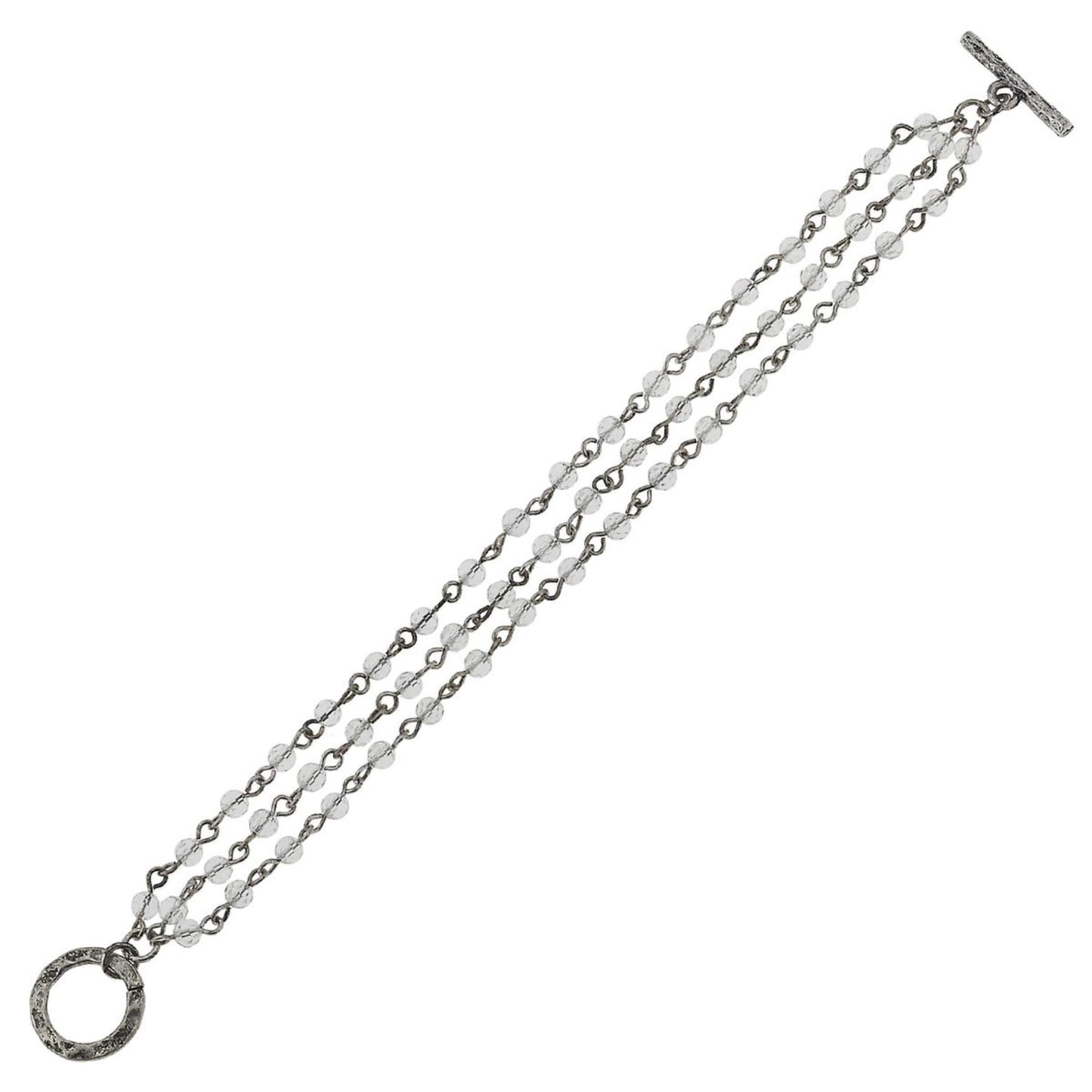 Antique Silver Linked Clear Toggle Bracelet