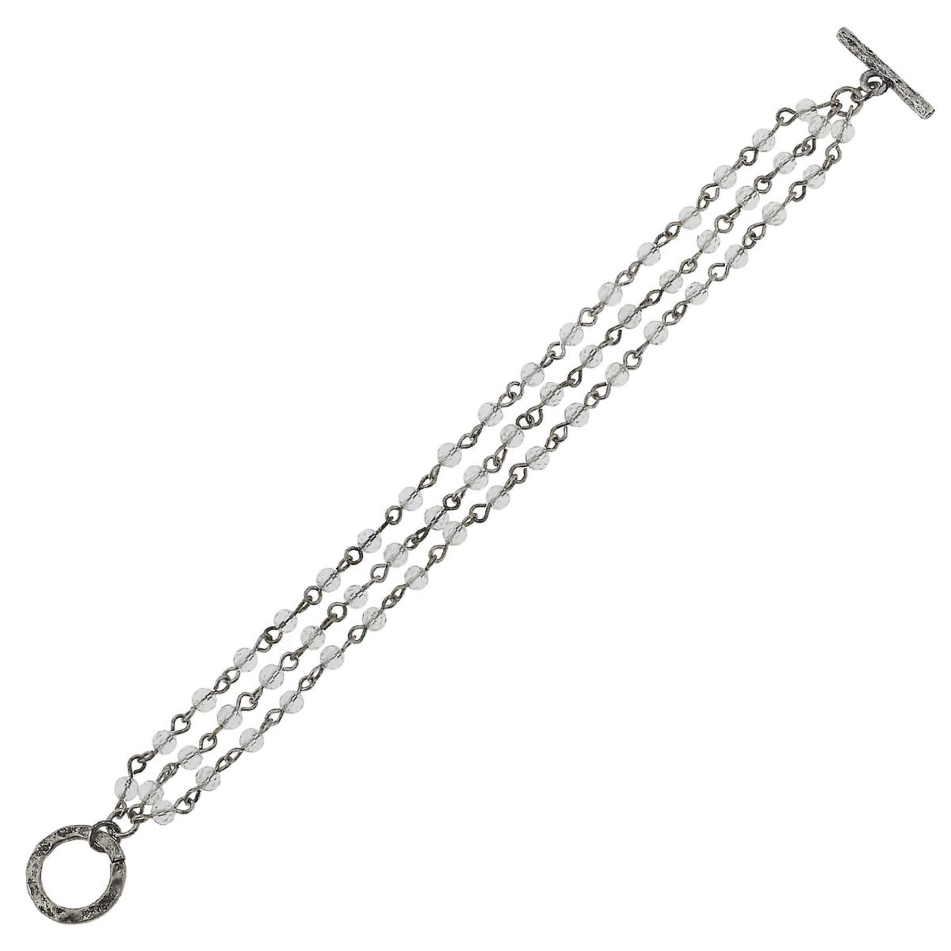 Antique Silver Linked Clear Toggle Bracelet