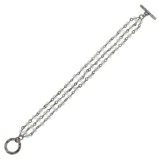 Antique Silver Linked Clear Toggle Bracelet
