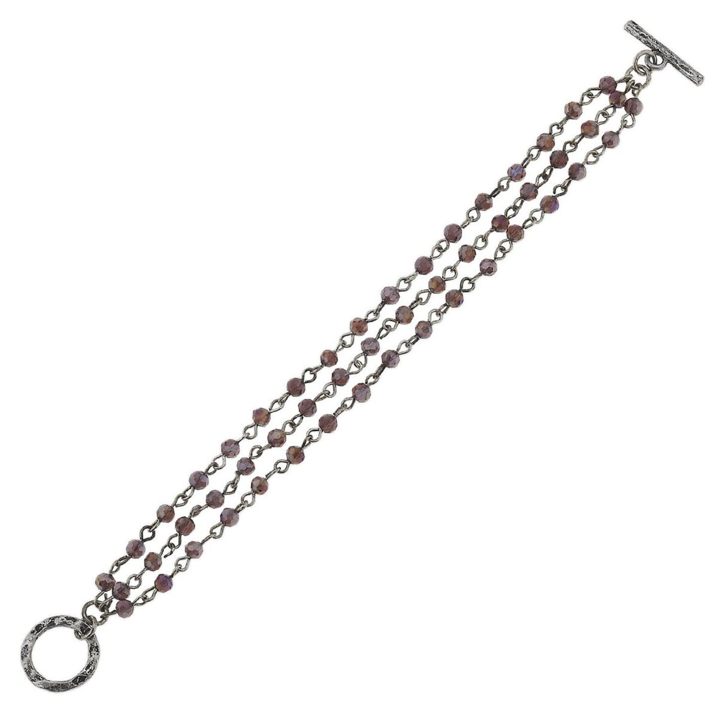 Antique Silver Linked Lavender Toggle Bracelet