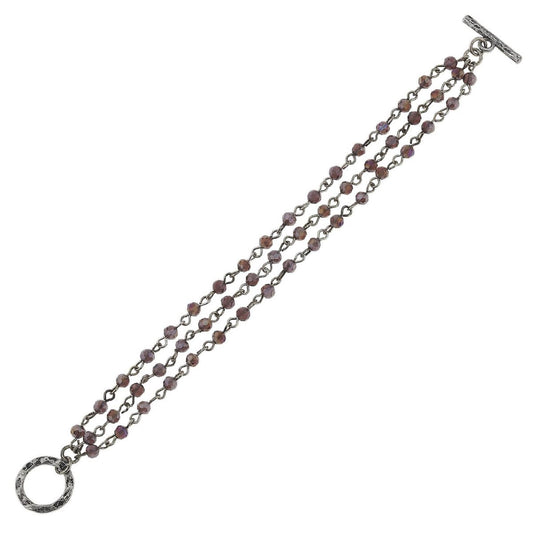 Antique Silver Linked Lavender Toggle Bracelet