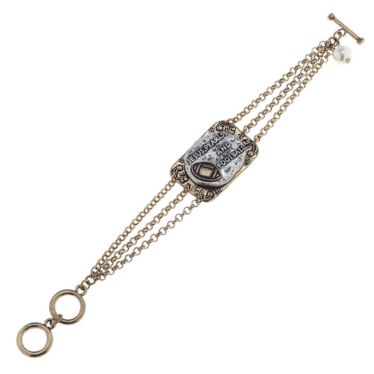 2-Tone "Jesus, Pearls, and Football" Phrase Plate Toggle Bracelet