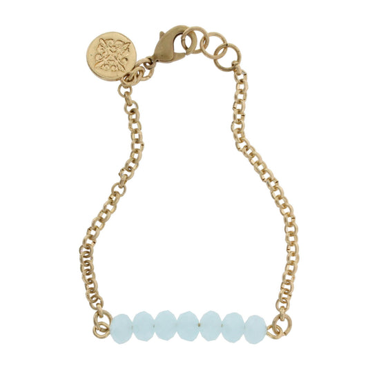 Gold Linked Bracelet with Faceted Aqua Rondelles
