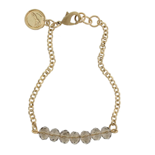 Gold Linked Bracelet with Faceted Black Diamond Rondelles