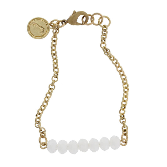 Gold Linked Bracelet with Faceted Opaque White Rondelles