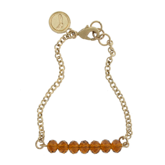 Faceted Dark Brown Rondelles and Gold Link Bracelet