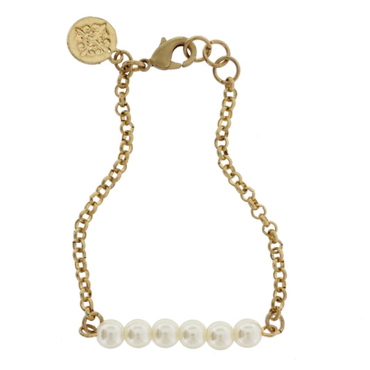 Gold Linked Bracelet with Faceted Ivory Rondelles