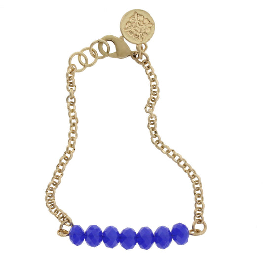 Gold Linked Bracelet with Faceted Navy Rondelles
