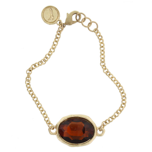 Faceted Oval Dark Brown Glass and Gold Link Bracelet