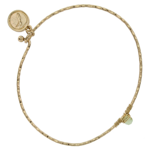Antique Gold Bangle Bracelet with Light Green Wire Wrapped Stone