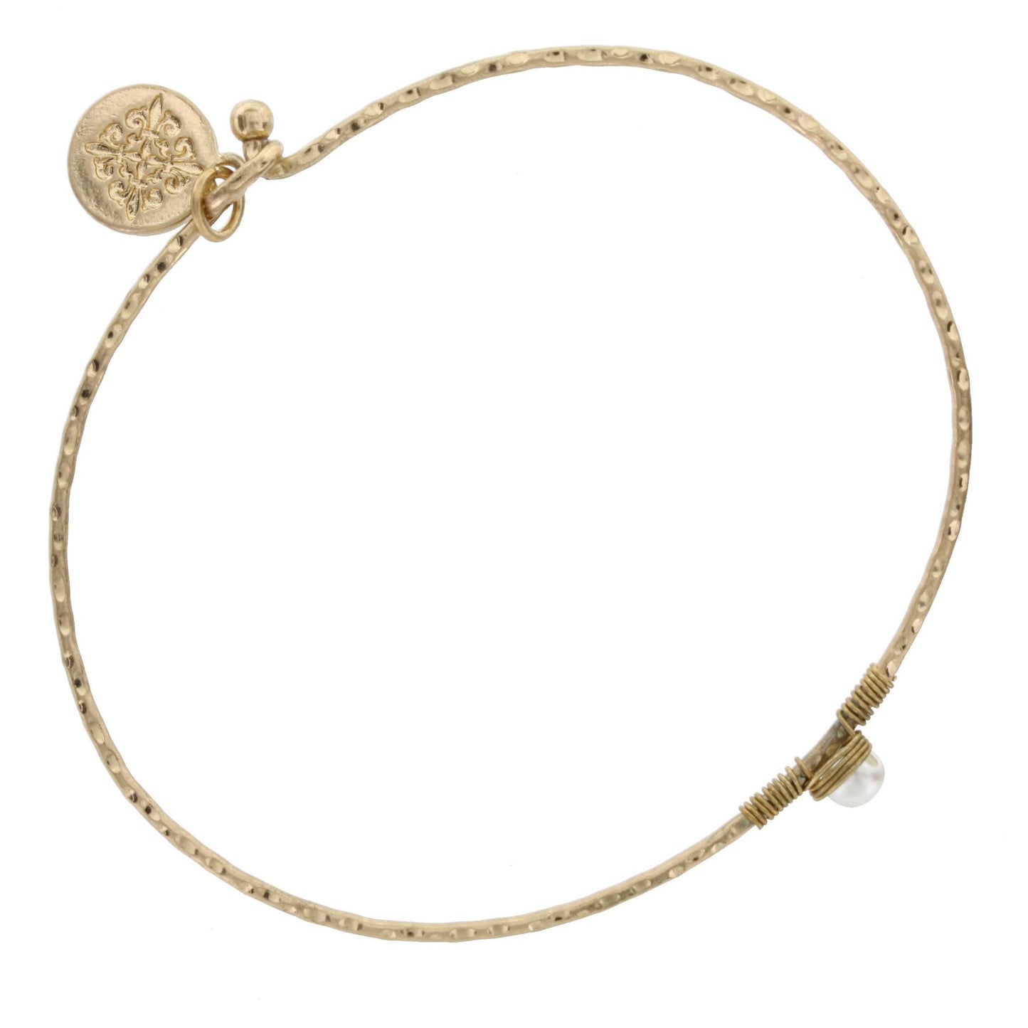 Antique Gold Bangle Bracelet with Ivory Wire Wrapped Stone