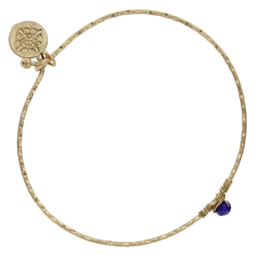 Antique Gold Bangle Bracelet with Navy Wire Wrapped Stone