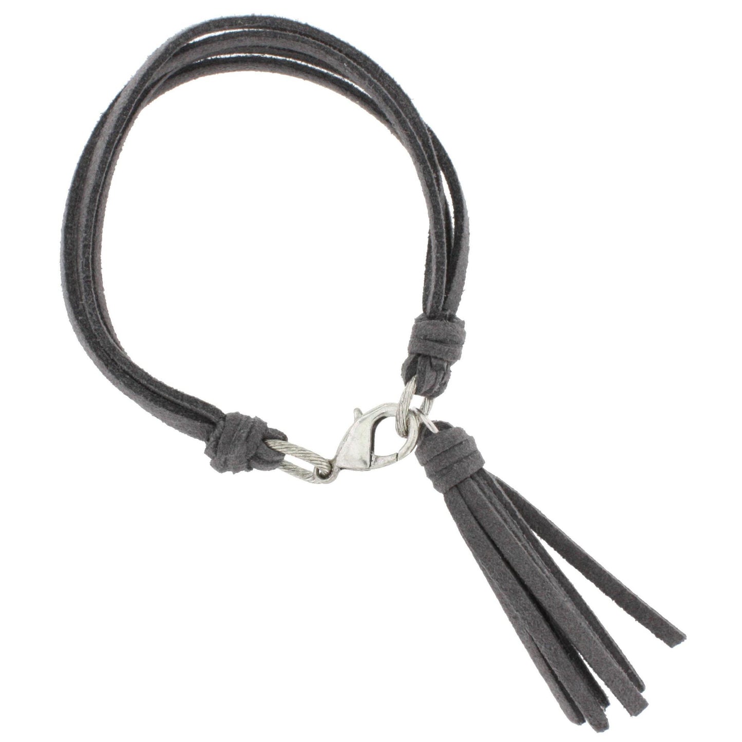 Grey Leather Multi Strand Bracelet with Tassel Accent