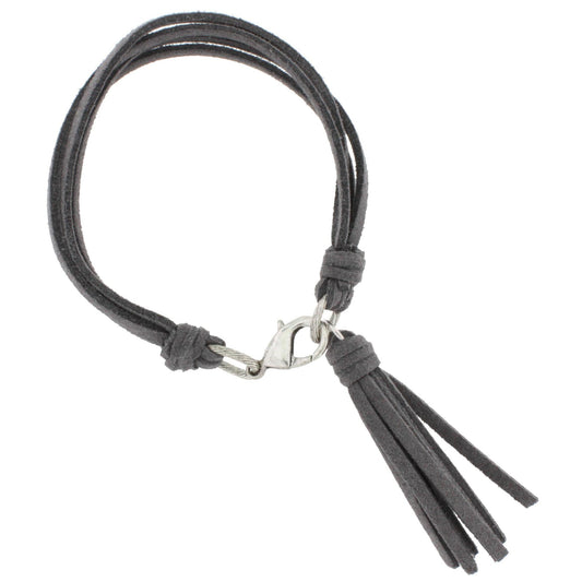 Grey Leather Multi Strand Bracelet with Tassel Accent
