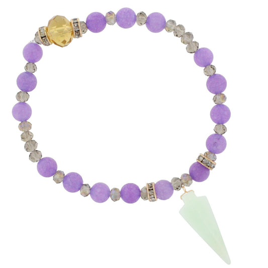 Purple Stone Beaded Stretch Bracelet with Mint Arrowhead Accent