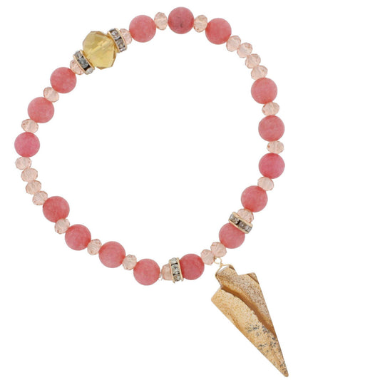 Pink Stone Beaded Stretch Bracelet with Picture Jasper Arrowhead Accent
