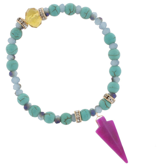 Turquoise Stone Beaded Bracelet with Fuschia Arrowhead Accent