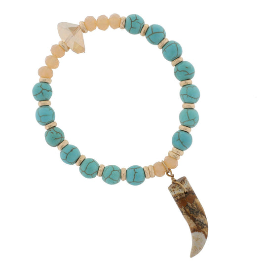 Turquoise Beaded Stretch Bracelet with Picture Jasper Horn Accent