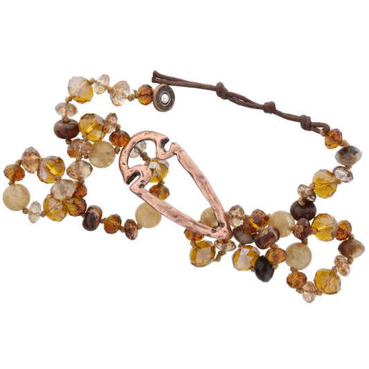 Multi Brown Beaded Wrap Bracelet with Copper Arrow Head