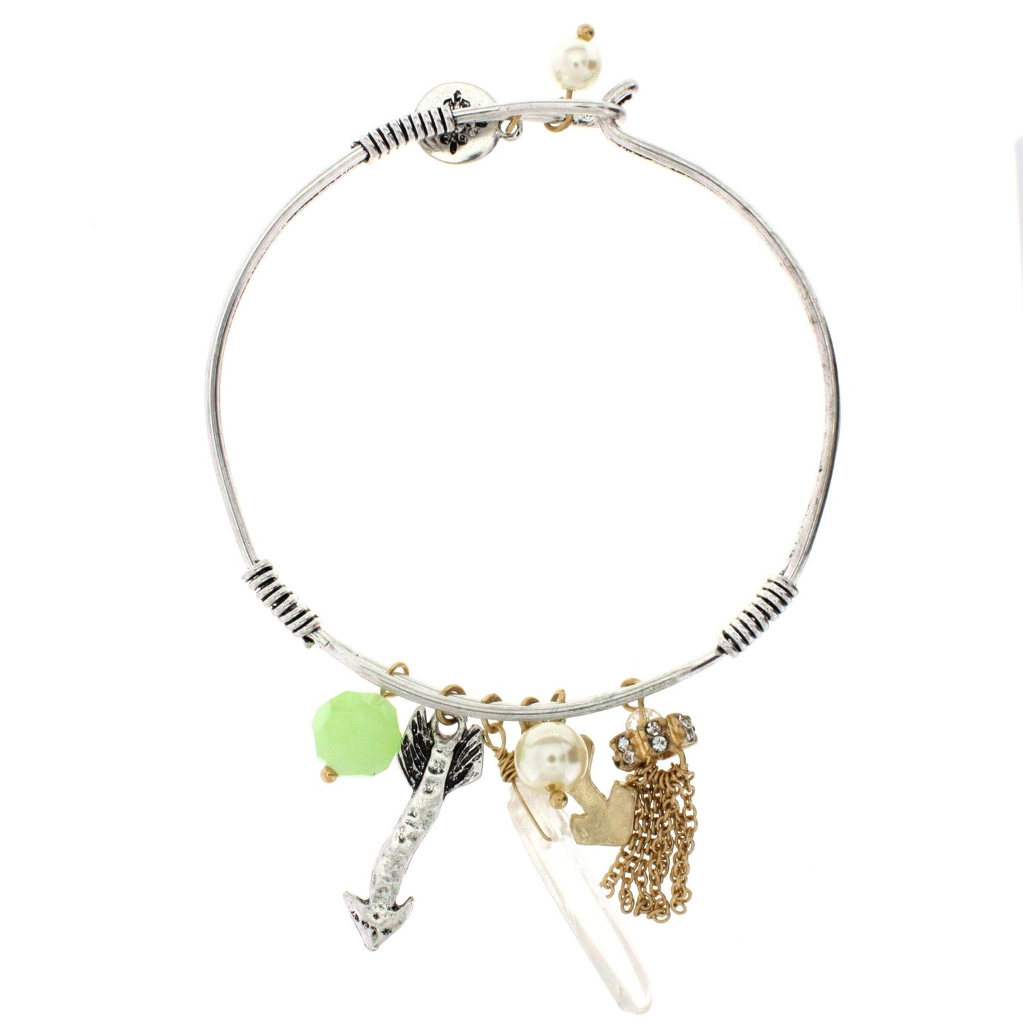 Silver Bangle Arrow Charm Bracelet