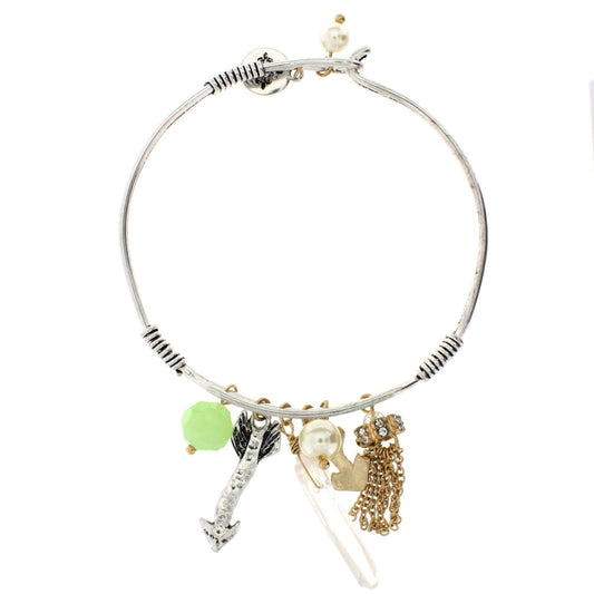 Silver Bangle Arrow Charm Bracelet