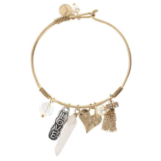 Antique Gold Bangle Love Charm Bracelet