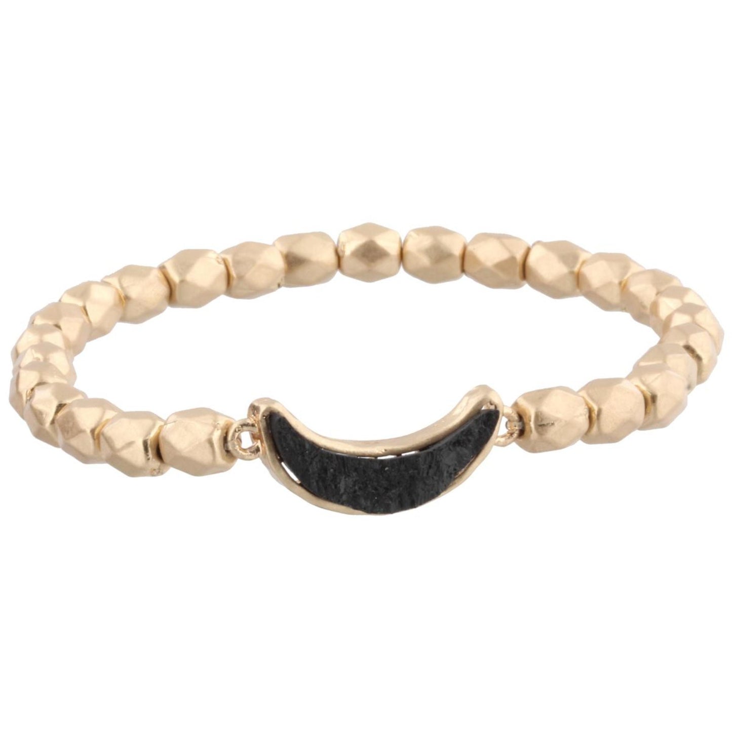 Gold Beaded Stretch Bracelet with Jet Bib Shaped Druzy