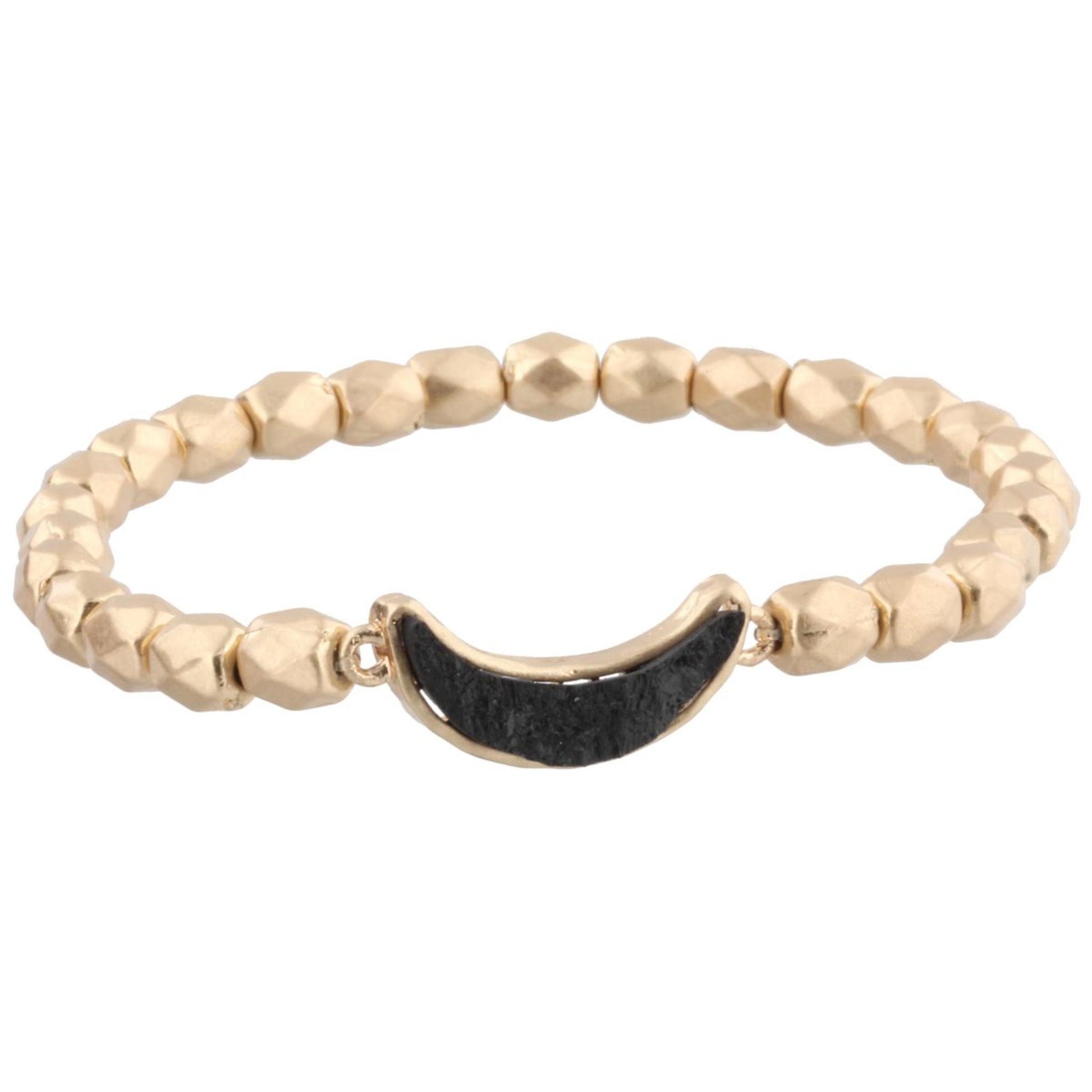 Gold Beaded Stretch Bracelet with Jet Bib Shaped Druzy