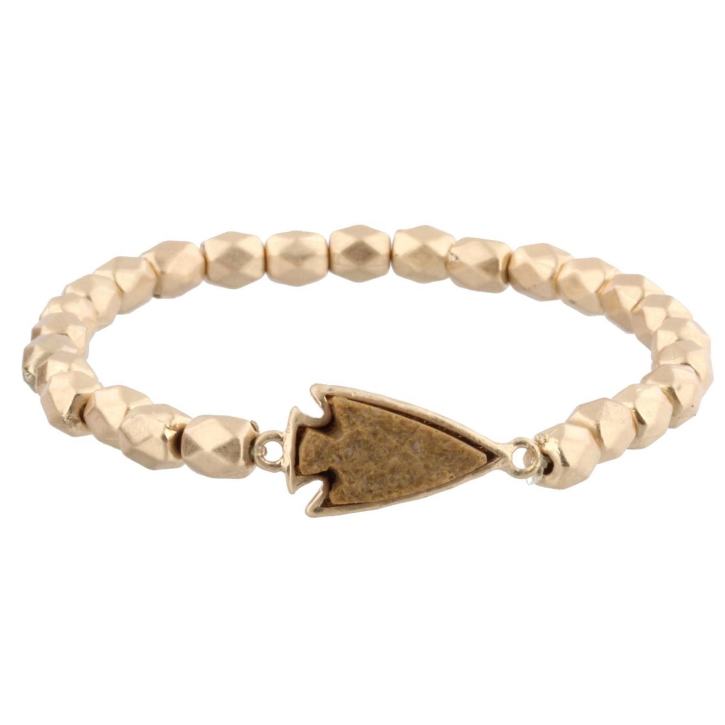 Gold Beaded Stretch Bracelet with Brown Arrowhead Shaped Druzy