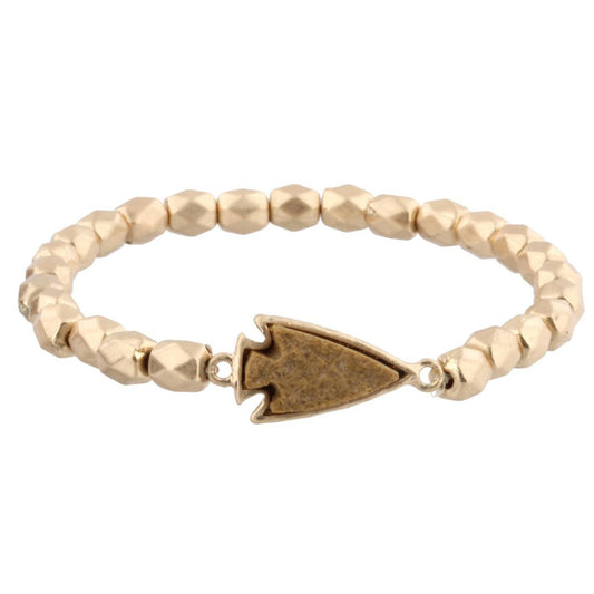 Gold Beaded Stretch Bracelet with Brown Arrowhead Shaped Druzy