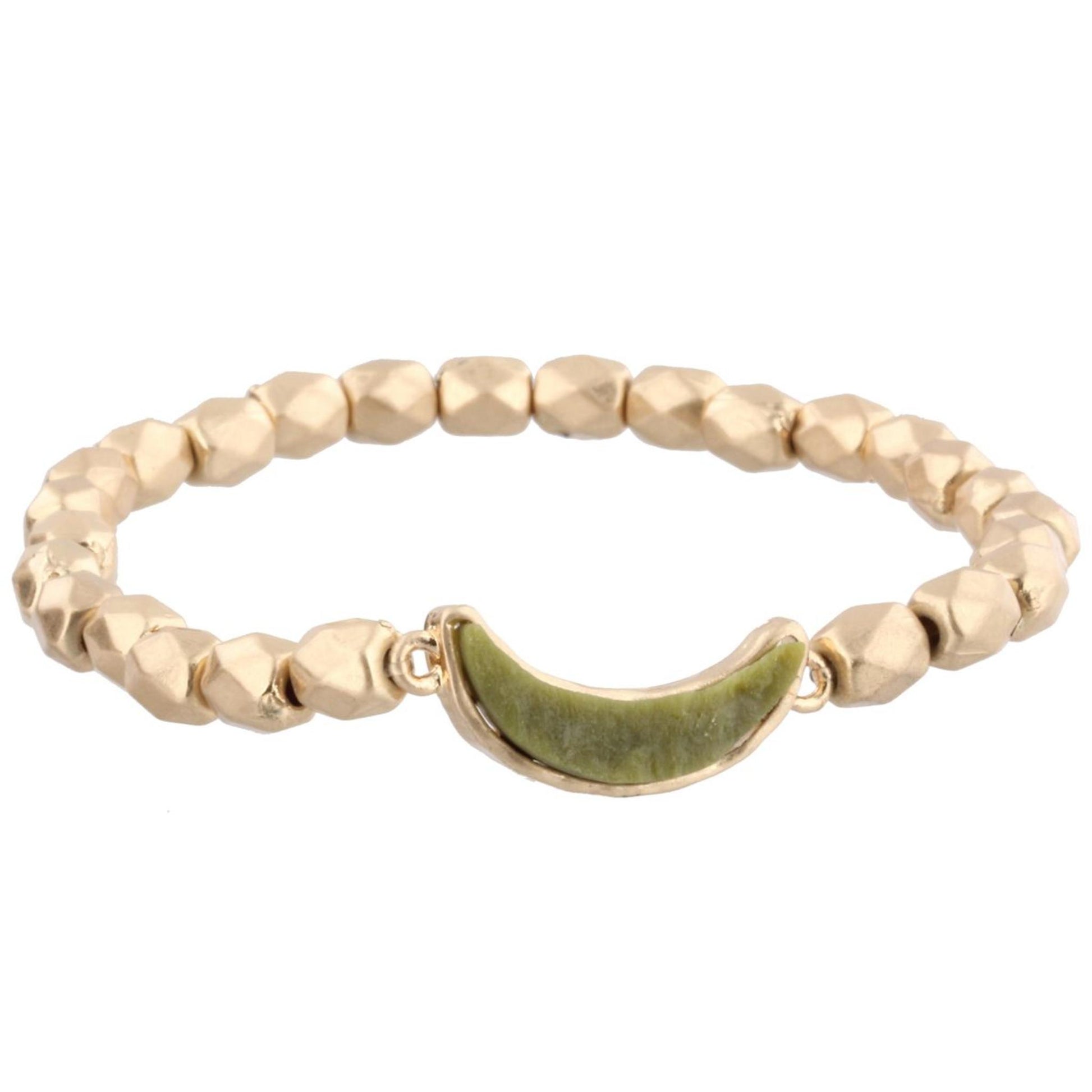 Gold Beaded Stretch Bracelet with Olive Bib Shaped Druzy