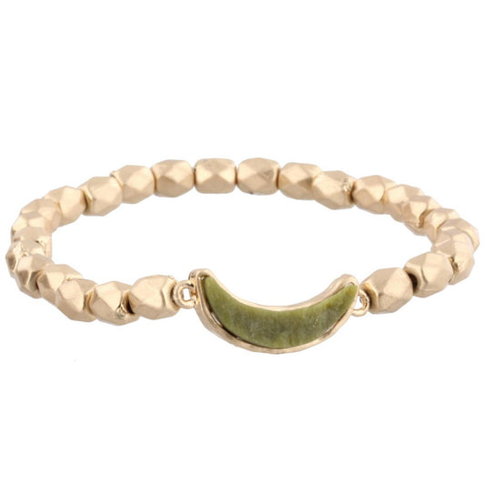 Gold Beaded Stretch Bracelet with Olive Bib Shaped Druzy